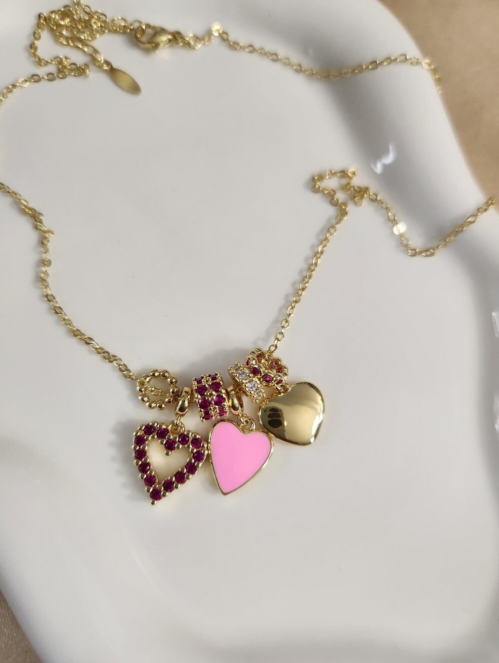 18k Gold Plated Hearts Charm Necklace